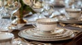 Elegant dinner table setting with fine china Royalty Free Stock Photo