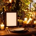 Elegant Dinner Table Setting Rustic Charm with Blank Menu Frame Royalty Free Stock Photo