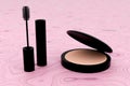 Elegant Display of Luxury Makeup Essentials 3D Illustration of Mascara and Compact Foundation