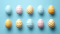 Elegant Display of Ten Decorative Pastel Easter Eggs in a Row with Minimalist White Patterns Royalty Free Stock Photo