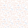 Elegant doodle outline flamingo summer pattern.