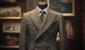 Elegant double-breasted tailored suit in classic houndstooth pattern with accessories Royalty Free Stock Photo