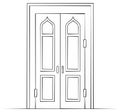 Elegant double doors with arched windows and detailed panels drawing Royalty Free Stock Photo