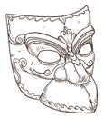 Elegant drawing of traditional Bauta mask for Venice`s Carnival, Vector illustration