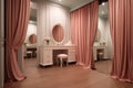 elegant dressing room interior with curtains and mirrors