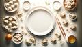 Elegant Dumpling Preparation Flatlay, AI Generated