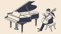 Elegant Duo Performing Classical Music with Piano Cello, vector design Generative AI Royalty Free Stock Photo