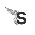 Elegant dynamic flying letter S with wing. Linear design. Can be used for tattoo, any transportation service or in sports areas.