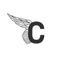 Elegant dynamic letter C with wing. Linear design. Can be used for any transportation service or in sports areas. Vector