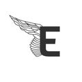 Elegant dynamic letter E with wing. Linear design. Can be used for any transportation service or in sports areas. Vector
