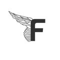 Elegant dynamic letter F with wing. Linear design. Can be used for any transportation service or in sports areas. Vector