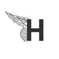 Elegant dynamic letter H with wing. Linear design. Can be used for any transportation service or in sports areas. Vector