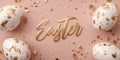Elegant Easter background with speckled golden eggs frame and copy space for greeting cards and advertising. Royalty Free Stock Photo