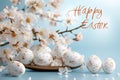 Elegant Easter composition with eggs, blossoms and copy space Royalty Free Stock Photo