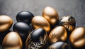 Elegant easter eggs in black and gold with copy space