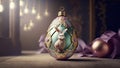 Elegant Easter ornament with the Easter Bunny on an exclusive bulb with gold accessories in a stylish room