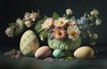 Easter still-life, dark background, AI generative