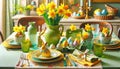 Elegant Easter Table Setting with Bunny Centerpiece and Pastel Eggs