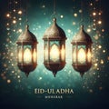 Elegant Eid-ul-Adha Lanterns, Mubarak Festive Lights Royalty Free Stock Photo