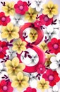 elegant eight number womens day 8 march holiday celebration banner flyer or greeting card with flowers