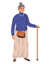 Elegant Elderly Woman with Cane Isolated.