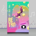 Elegant electronic music RETRO festival flyer in creative style with modern sound wave shape design