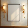 Elegant Empty Frame Mockup Art Deco Wall Decor with Sconces Royalty Free Stock Photo