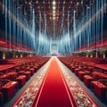 Elegant Empty Red Carpet: Illuminated Fashion Runway\