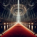 Elegant Empty Red Carpet: Illuminated Fashion Runway\