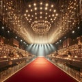 Elegant Empty Red Carpet: Illuminated Fashion Runway\