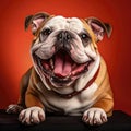 Elegant English Bulldog poses on an eye-catching orange backdrop, exemplifying breed unique charm and significance