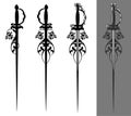 Epee sword and rose flowers vector design set