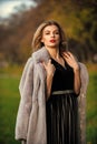 Elegant and exquisite lady wear fur. business woman in fur coat. magic of real fur truly saves the day. still trendy