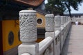 The elegant and exquisite white marble railing in the temple