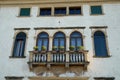 Elegant facade of an old building located in the right bank of the Brenta in the village of Oriago in province of Venice in the Ve