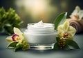 Elegant Face Cream Mockup with Botanical and Spa Elements Royalty Free Stock Photo