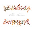 Elegant fall botanical frame. Watercolor orange leaves, foliage on white background. Invitation template