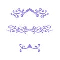 Elegant fancy purple curls and swirls for paragraph or chapter dividers or text underline symbols, vines