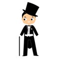 Elegant fashion boy dressed in tailcoat and top hat. male in historical costume Royalty Free Stock Photo