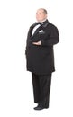 Elegant fat man in a bow tie pointing Royalty Free Stock Photo