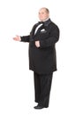 Elegant fat man in a bow tie pointing Royalty Free Stock Photo