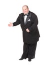 Elegant fat man in a bow tie pointing Royalty Free Stock Photo