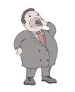 Elegant fat man eating burger Royalty Free Stock Photo