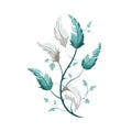 Elegant Feather and Foliage Design Element in Teal and Gray Tones on White Royalty Free Stock Photo