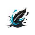 Elegant Feather Quill Illustration with Ink Splashes and Modern Design Elements, Isolated on White Royalty Free Stock Photo