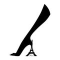 Elegant female foot in shoes with ÃÂ° heel in the form of the Eiffel Tower. Paris. Line graphics. Illustration. Isolated on a white Royalty Free Stock Photo