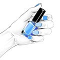 Woman hand with a beautiful french manicure holding nail polish. Fashion illustration Royalty Free Stock Photo