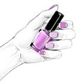 Woman hand with a beautiful french manicure holding nail polish. Fashion illustration Royalty Free Stock Photo