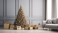 Elegant and festive christmas tree with classic ornaments and beautifully wrapped gifts