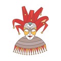 Elegant festive mask of jester or harlequin isolated on white background. Decoration for Venetian carnival, Mardi Gras